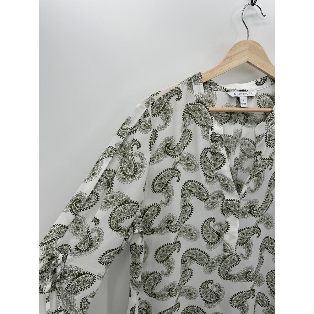 41 Hawthorn Blouse Womens Large Paisley V-Neck Sheer Flare Sleeve Office Career - Picture 5 of 7